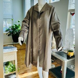 Eileen Fisher NWT 100% Silk Matrix Relaxed Jacket Metallic Cobblestone Woman XL